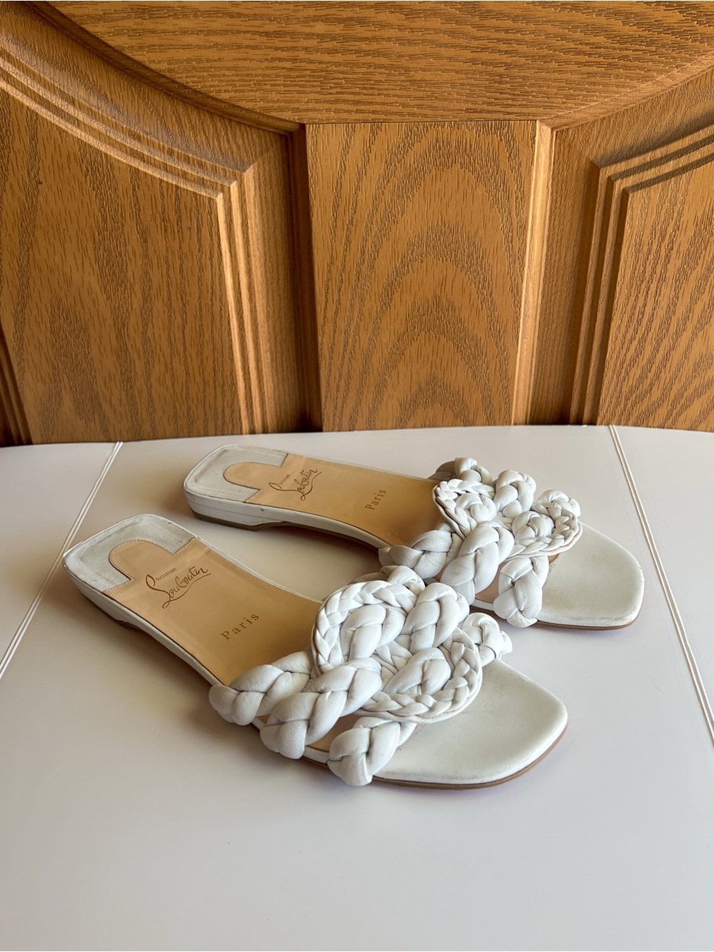Christian Louboutin Marmela Braided Leather Flat Sandals Bianco EU 41 US 11